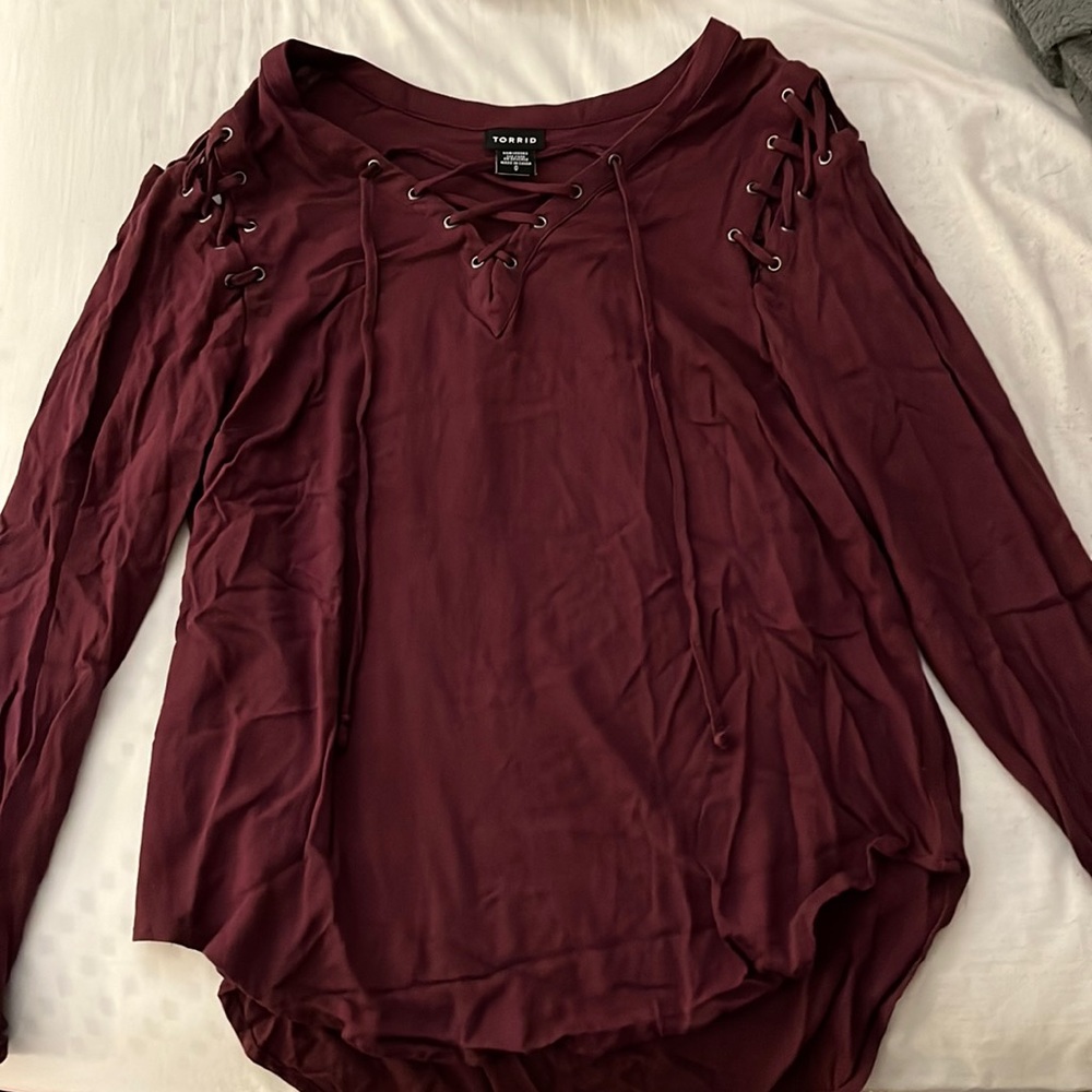 Torrid size zero maroon long sleeve blouse